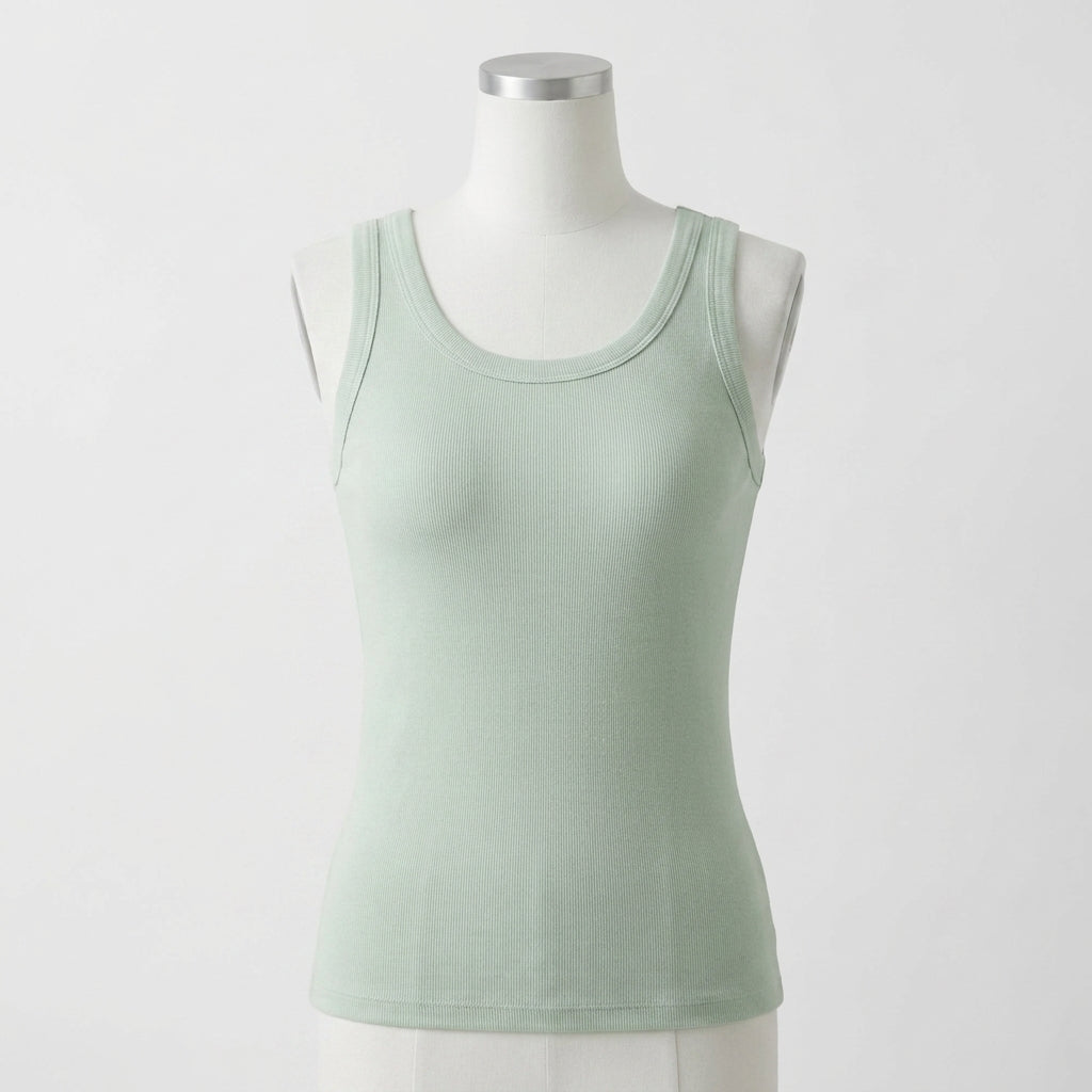 Maggie's ribbed cotton built-in bra tank in light green