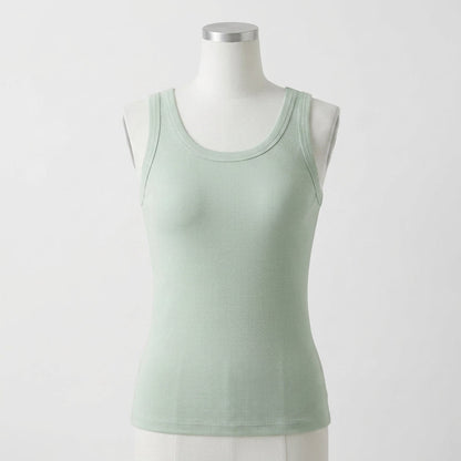 Maggie's ribbed cotton built-in bra tank in light green