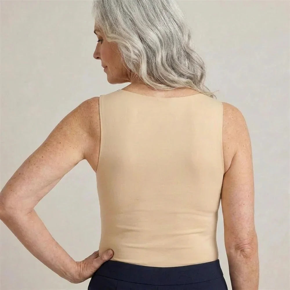 Close-up of the built-in shelf bra inside Maggie's comfort tank
